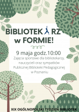 plakat promujący akcję „Bibliotekarz w Formie”